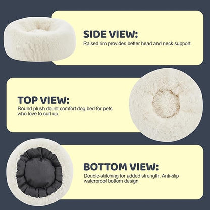 Calming Dog Bed for Medium Dogs 28", Pearl