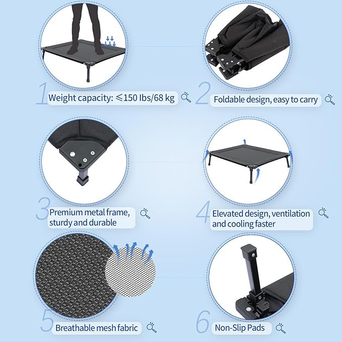 Pozico Cooling Foldable Elevated Dog Bed for Small Dogs with Metal Frame