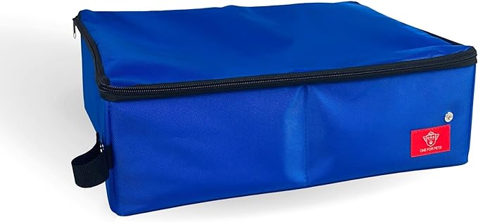 Portable 2-in-1 Double Pet Kennel/Shelter, Fabric, Black/Royal Blue 20"x20"x39" - Car Seat-Belt Fixture Included (Litter Box)