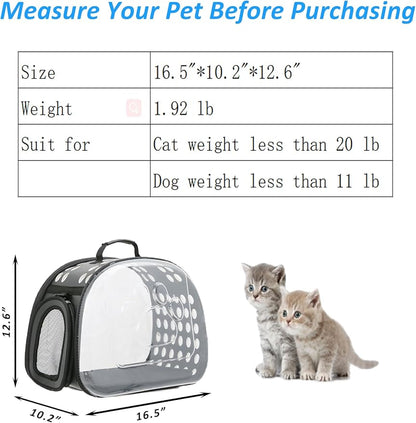 Cat Carrier Collapsible Breathable Package,Space Capsule Transparent Portable Bags Foldable Handbag for Pets Dogs Kitten Puppies,Designed for Travel, Hiking, Walking & Outdoor Use (Grey)