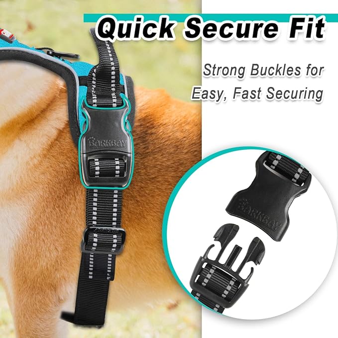 BARKBAY Dog Harness No Pull for Large Dogs - Adjustable, Reflective, Comfortable, No Choke, Heavy-Duty - Perfect for Outdoor Training, Walking, and Hiking - Strong & Durable - L & Blue