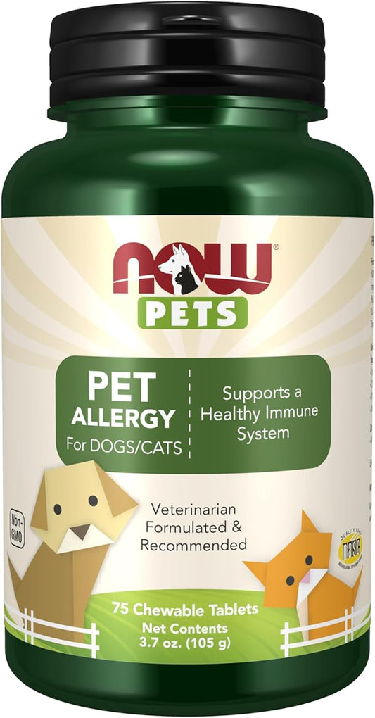 NOW Pet Health, Pet Allergy Supplement, Formulated for Cats & Dogs, NASC Certified, 75 Chewable Tablets