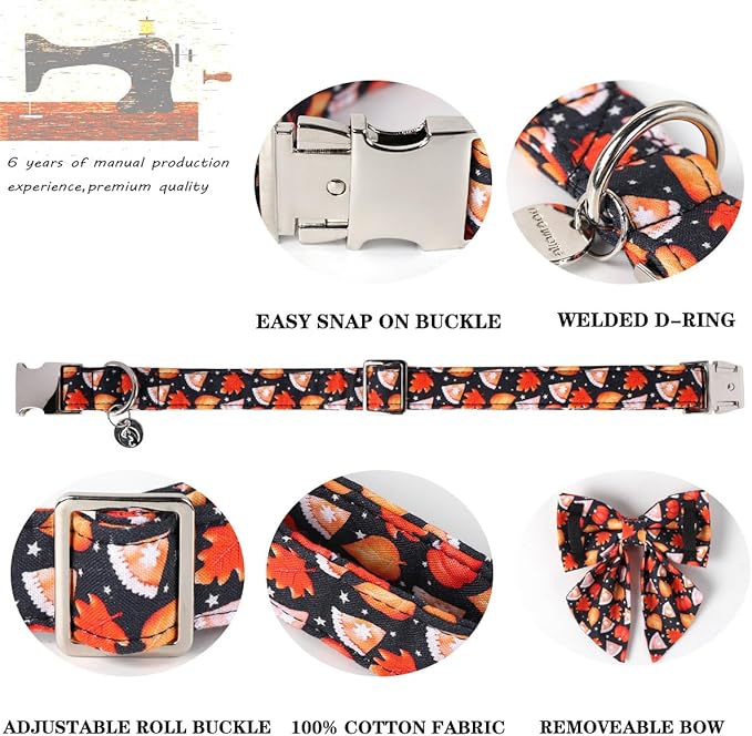 DOGWONG Fall Dog Collar with Bowtie