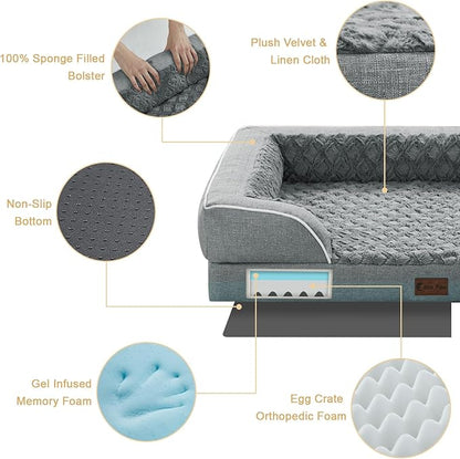 Memory Foam Large Dog Bed with Bolsters
