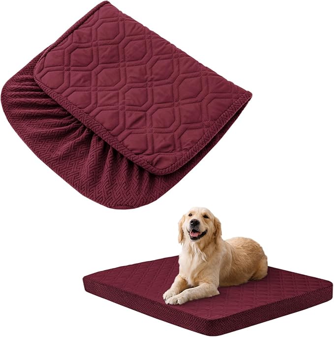 Dog Bed Covers Replacement Washable - Waterproof Dog Bed Covers Quilted, Water Absorbable Pet Puppy Bed Cover for Dog Cat, Cover Only 30Lx70Wx6H Inches Burgundy