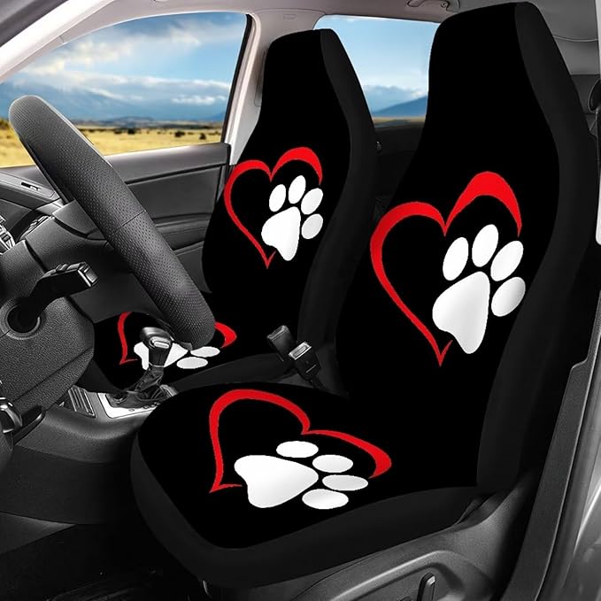 Dog Paw Heart Full Car Seat Covers Set