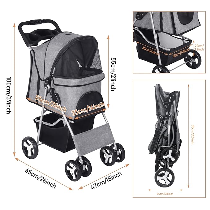 Pet Stroller for Medium Small Dogs Foldable 4 33lbs Capacity