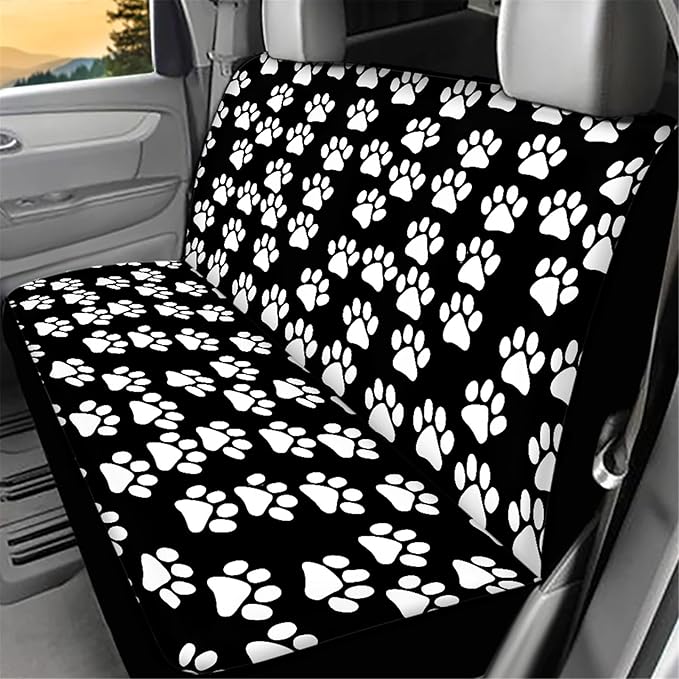 CLOHOMIN White Paws Print Back Seat Cover