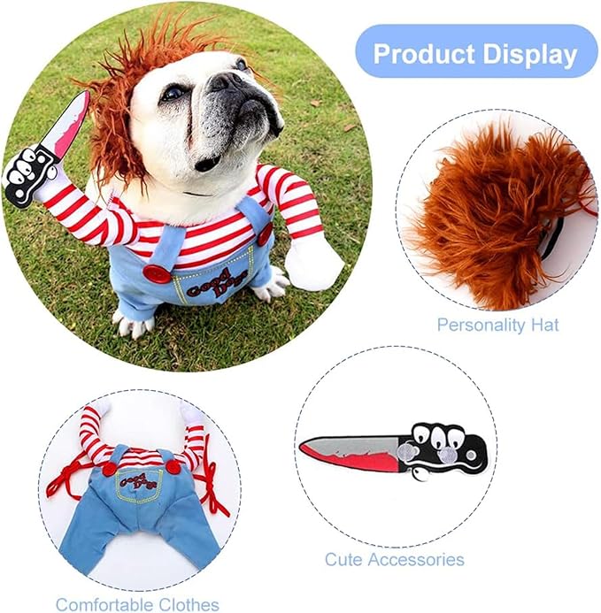 Dog Halloween Costumes, Deadly Doll Dog Costume,Chucky Dog Costume with Knife for Pets, Funny Dog Costumes Halloween for Large Dogs [L]