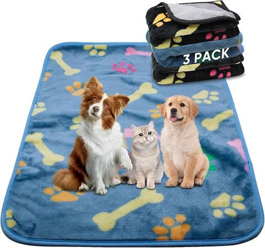 1 Pack 3 Waterproof Dog Blankets for Medium Dogs, Washable Pet Blankets with Double -Sided Soft Flannel Fleece Cover, Dogs Cats Pads for Dog Bed & Couch, L (41x30 inch)