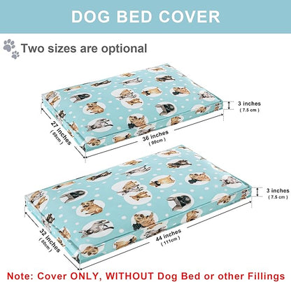 Dog Bed Cover, Waterproof Dog Bed Replacement Cover with Zipper, Oxford Removable Pet Bed Mattress Protector for Outdoor Use, 36Lx27Wx5H in, Bed Cover Only, White Dots Pattern