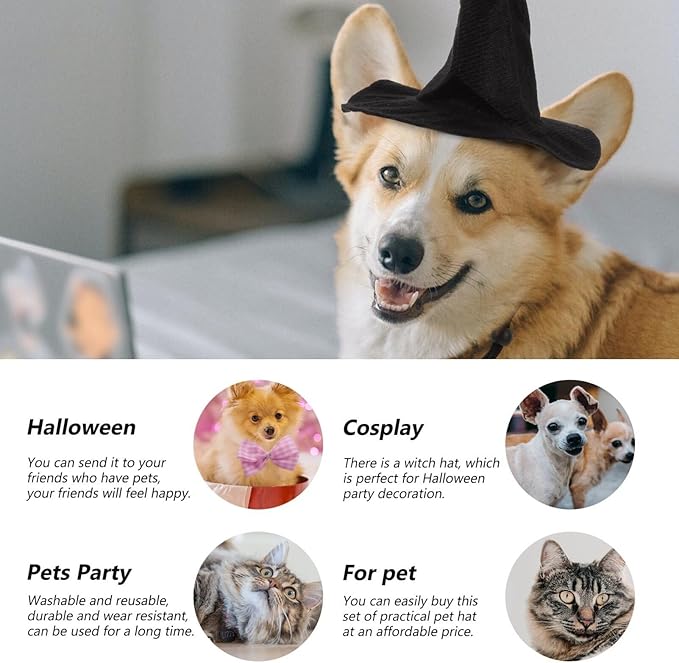 YARNOW 2 Pcs Dog Witch Hat Halloween Pet Hat Halloween Witch Hat for Dog Cat Pet Costume Accessories