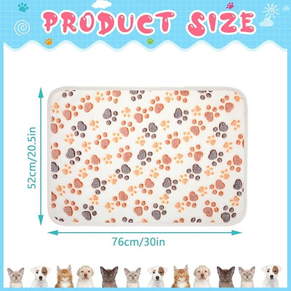 4 Pcs Pet Blanket Dog Puppy Blanket Paw Print Fleece Blanket for Small Medium Pet Dog Cat Warm Soft Sleep Mat Guinea Pig Cage Liners Blanket (White,Medium(30 x 20.5 Inch))