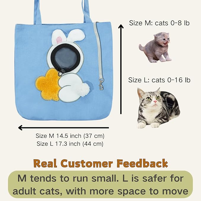 Cat Out Bag, Cute Cozy Cartoon Hands Free Show Head Cat Sling Carrier, Cat Restrainer Shoulder Bag for Outdoor Travel (Bunny, Medium)