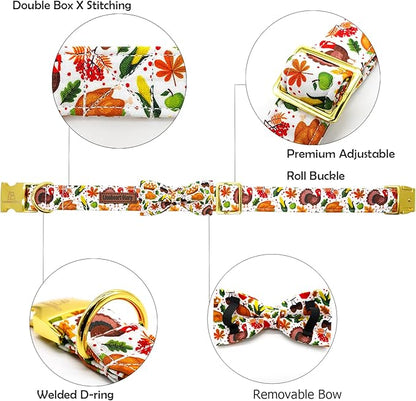 Lionheart glory Thanksgiving Dog Collar, Turkey Dog Bow Collar Adjustable Soft and Comfortable Bowtie Collars for Large Dogs Girl or Boy Pet Gift Fall Collar Dog Bow