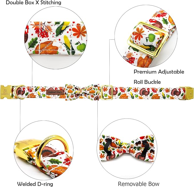 Lionheart glory Thanksgiving Dog Collar, Turkey Dog Bow Collar Adjustable Soft and Comfortable Bowtie Collars for Medium Dogs Girl or Boy Pet Gift Fall Collar Dog Bow