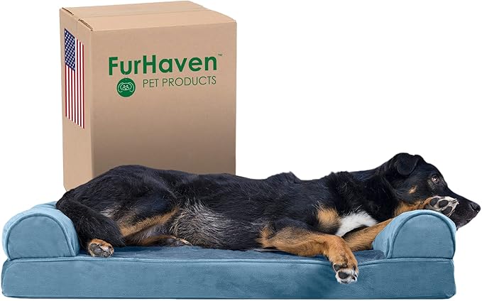 Furhaven Memory Foam Dog Bed for Large/Medium Dogs w/ Removable Bolsters & Washable Cover 55 lbs