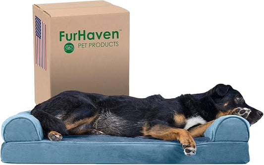 Furhaven Memory Foam Dog Bed for Large/Medium Dogs w/ Removable Bolsters & Washable Cover 55 lbs