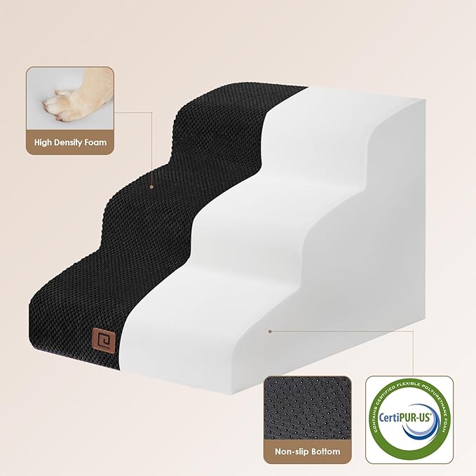 EHEYCIGA Curved Dog Stairs for Small Dogs 15.7" H 3-Step Dog