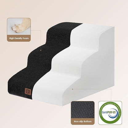 EHEYCIGA Curved Dog Stairs for Small Dogs 15.7" H 3-Step Dog