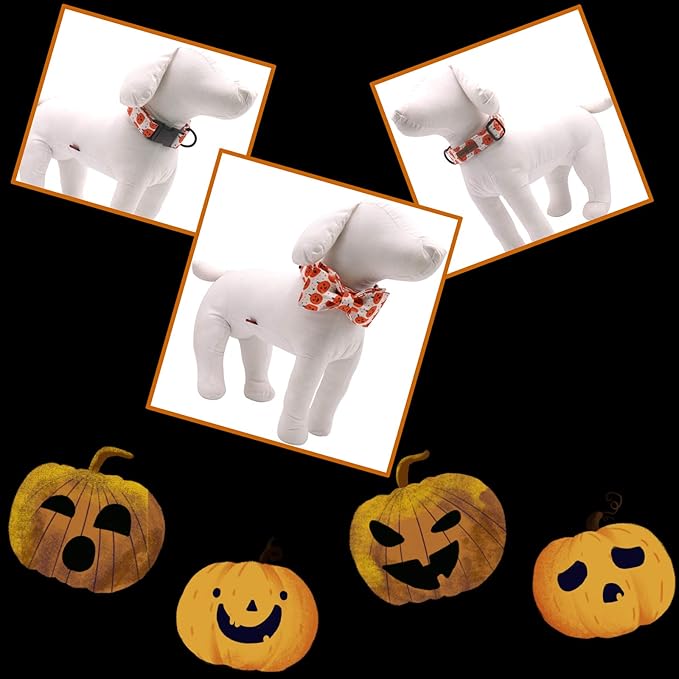 Lionet Paws Soft Comfortable Halloween Bowtie Dog Collar with Metal Buckle Adjustable Collars for Small Dog and Cat Gift 10-16in