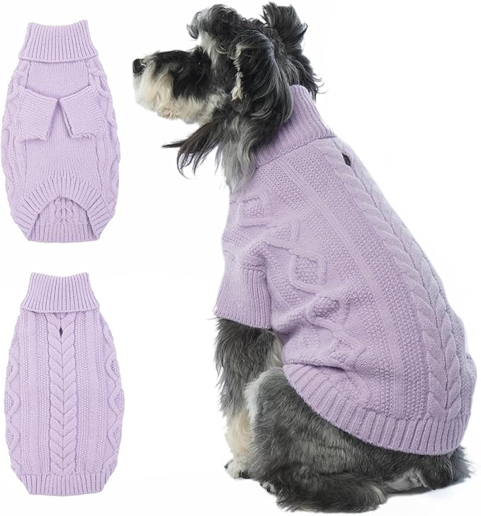 Small Knit Dog Sweater, Fall Puppy Sweaters Boys Girls, Dog Sweatershirt with Harness Hole, Halloween Sweater for Small Dogs, Thick Pullover Doggie Costumes for Toy Poodle, Yorkie, Purple S