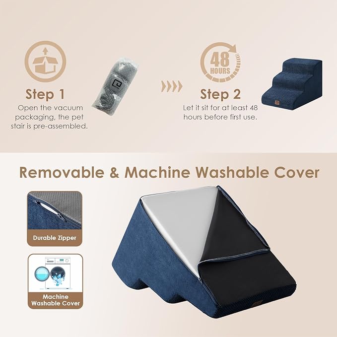 EHEYCIGA Curved Dog Stairs for Small Dogs 15.7" H 3-Step Dog