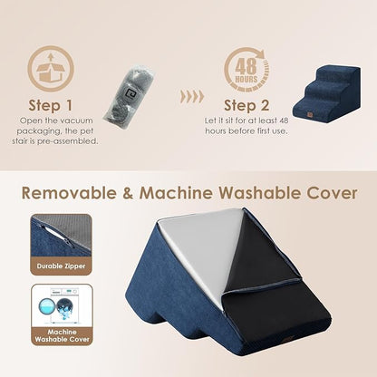 EHEYCIGA Curved Dog Stairs for Small Dogs 15.7" H 3-Step Dog