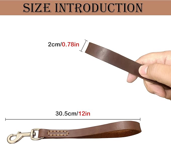 Leather Short Dog Leash 12" 360º Heavy
