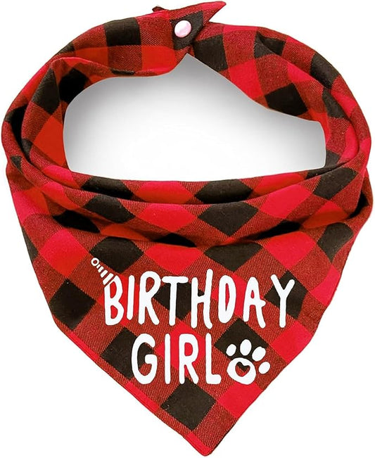 Birthday Plaid Dog Bandana with Button