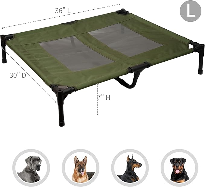 Large Dog Cot Bed Outdoor Waterproof Outdoor,Green,36 * 30 * 7 inches