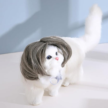 Funny Dog Cat Cosplay Wig, Headwear Apparel Toy, Pet Costumes, Cat Dress up for Halloween, Christmas, Parties, Festivals, Dog Wigs for Small Medium and Large Dogs (Dark Grey)