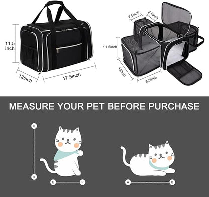 BAGLHER Cat Carrier Bag,Airline Approved Pet Carrier Soft Side Pet Travel 5 Sides Open Doors 3 Sides Expandable Foldable Dog Carrier with Fleece Pad