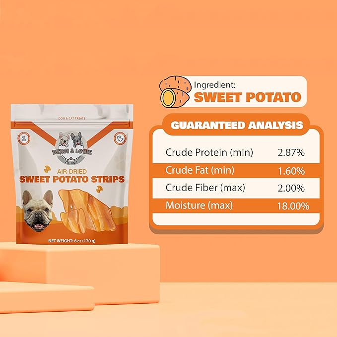 Benji & Louie Air Dried Sweet Potato - Natural Healthy Dog and Cat Treats, Single Ingredient, 6 oz