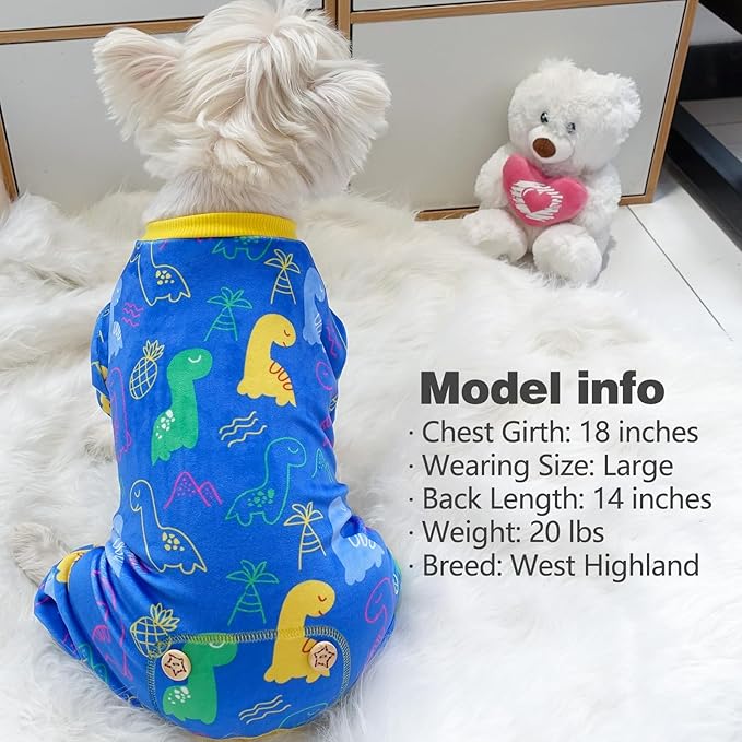 KYEESE Dog Pajama for Medium Dogs with Dinosaur Soft Material Stretchable Dog Pajamas Onesie Dog Apparel, XX-Large