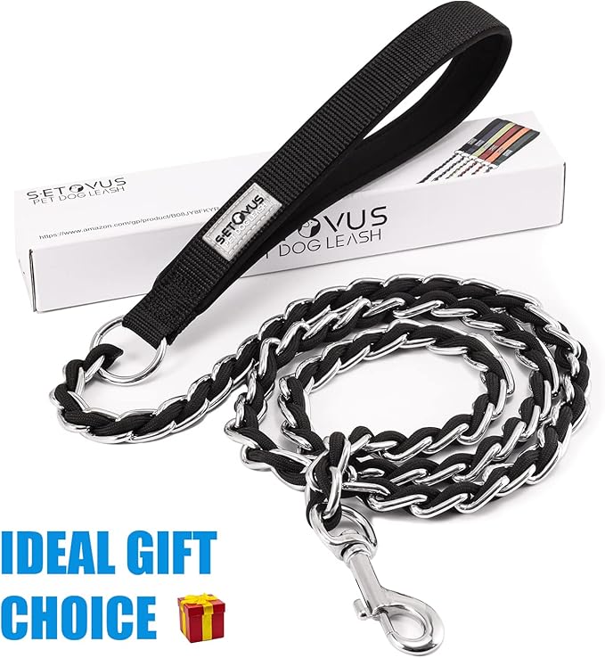Chew Proof Metal Leash Chain Dog Leash for Medium Large Dogs 5FT Strong