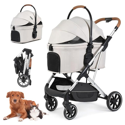 T6 Luxury Pet Stroller for Medium Dog Under 66lbs or 2 Small Dogs & Cats