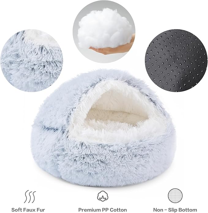 NOYAL Dog Bed Round Hooded Plush Cat Cave