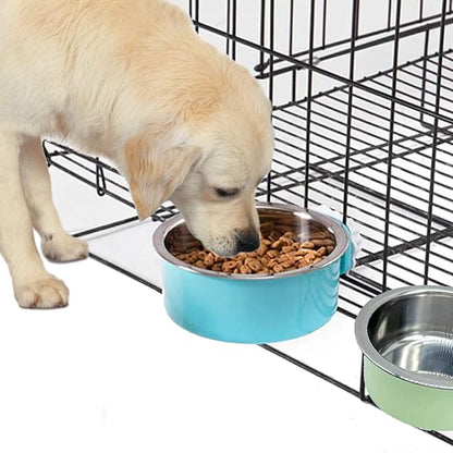 Tfwadmx Crate Dog Bowl Cat Removable Stainless Steel Food and Water Feeder Hanging Cage Bowls Coop Cup with Cleaning Set for Pet Puppy Bird Rat Guinea Pig Ferret Bunny Rabbit 2Pcs