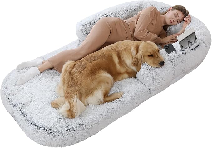 YAEM Human Dog Bed, 74"x44"x10" Dog Beds for Large Dogs, Foldable Plush Washable Dog Bed for People Doze Off, Orthopedic Dog Beds for Humans Size Fits You and Pets - Grey