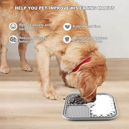 2 PCS Licking Mat for Dogs & Cats with Suction Cups, Dog Slow Feeder Lick Pat for Anxiety Relief, Dog Toys Feeding Mat for Butter Yogurt Peanut, Pets Bathing Grooming Training Mat (Grey&Beige)