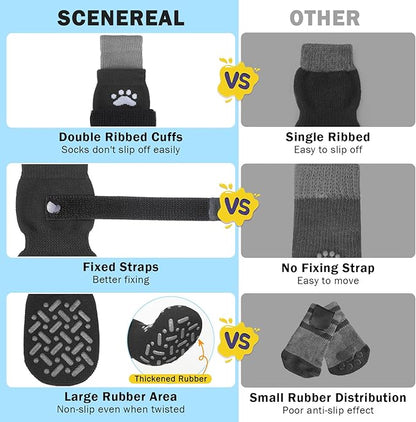 SCENEREAL Dog Socks to Prevent Licking Paws for Hot Pavement, Anti Slip Long Dog Grip Socks for Hardwood Floors, Dog Shoes Booties&Paw Protector for Small Medium Large Senior Dog, Pet Socks for Wounds