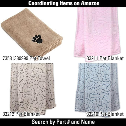 Bone Dry Pet Grooming Towel Collection Absorbent Microfiber X-Large, 41x23.5", Embroidered Taupe