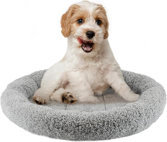 Enjoying Small Round Cat Bed Diameter 15.75" Round Cat Pillow Bed for Small Medium Dogs Cats Relying/Curling Sleep Warm Cat Cushion for Crates