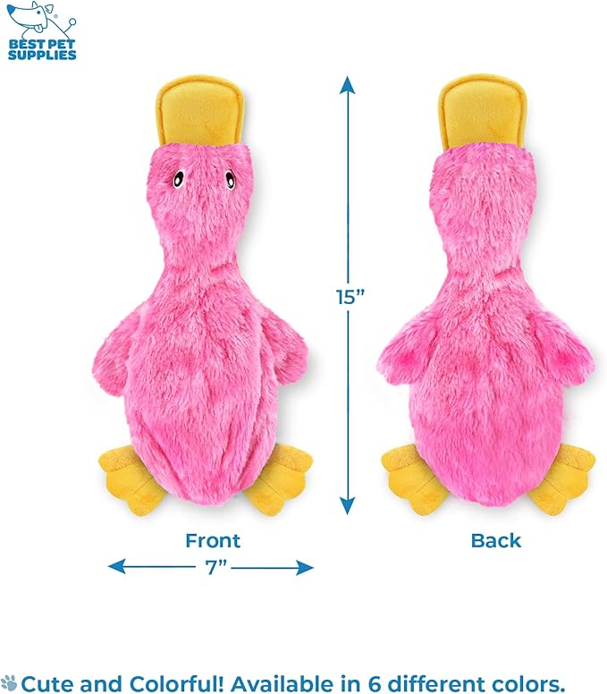 Best Pet Supplies Crinkle Dog Toy for Small, Medium, and Large Breeds, Cute No Stuffing Duck with Soft Squeaker, Fun for Indoor Puppies and Senior Pups, Plush No Mess Chew and Play - Light Pink