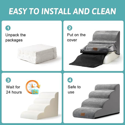 Dog Stairs for Couch or Low Bed 15.7x22.4x15.7in, Grey, 3 Tiers