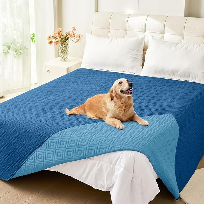 hyha Waterproof Dog Blanket, Soft Dog Bed Cover Pet Blankets, Waterproof Sofa Couch Cover for Dogs Washable, Reversible Pet Couch Covers for Sofa Furniture (82x82 Inch, Navy Blue/Blue)