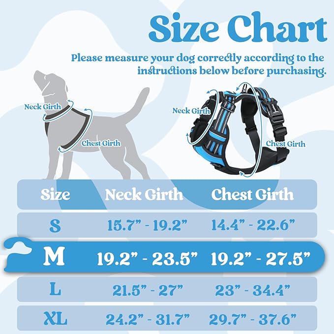 rabbitgoo Dog Harness Medium Sized, No Pull Pet Harness with 3 Buckles, Adjustable Soft Padded Dog Vest with Instant Control Handle, Easy Walking Reflective Pet Vest for Medium Dogs, Sky Blue, M