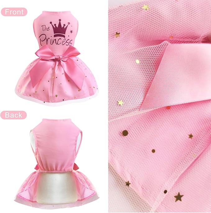 Idepet Princess Dog Dress Tulle Puppy Skirt Pet Apparel Dog Tutu with Bowknot