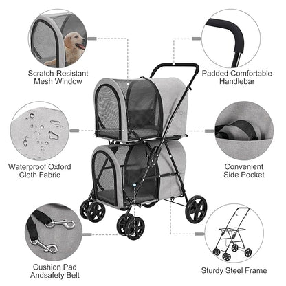 Double Pet Stroller for Dogs and Cats with 2 Detachable Carrier 4 Wheels,